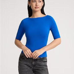 Express Women's Vibrant Blue Half Sleeve Boat Neck Top